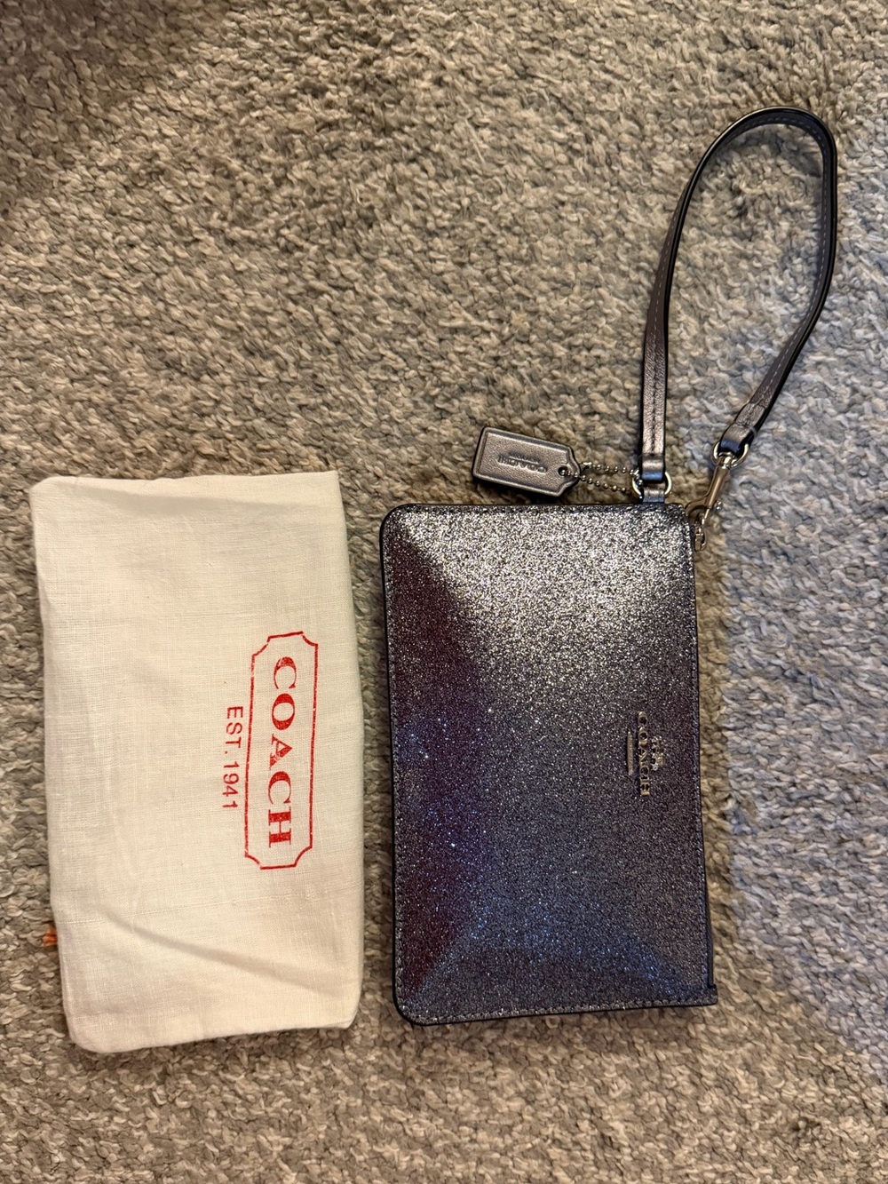 Coach Glitter Small Wristlet Gunmetal Silver Metallic - Picture 2 of 8